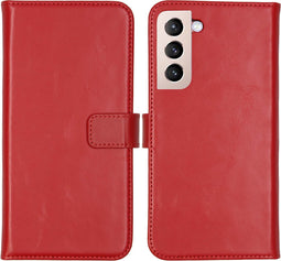 Selencia Hoesje Geschikt voor Samsung Galaxy S22 Plus Hoesje Met Pasjeshouder - Selencia Echt Lederen Bookcase - Rood