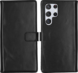 Selencia Hoesje Geschikt voor Samsung Galaxy S22 Ultra Hoesje Met Pasjeshouder - Selencia Echt Lederen Bookcase - Zwart