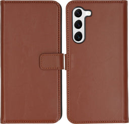 Selencia Hoesje Geschikt voor Samsung Galaxy S23 Hoesje Met Pasjeshouder - Selencia Echt Lederen Bookcase - Lichtbruin