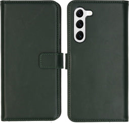 Selencia Hoesje Geschikt voor Samsung Galaxy S23 Hoesje Met Pasjeshouder - Selencia Echt Lederen Bookcase - Groen