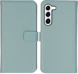 Selencia Hoesje Geschikt voor Samsung Galaxy S23 Plus Hoesje Met Pasjeshouder - Selencia Echt Lederen Bookcase - lichtblauw