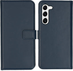 Selencia Hoesje Geschikt voor Samsung Galaxy S23 Plus Hoesje Met Pasjeshouder - Selencia Echt Lederen Bookcase - Blauw