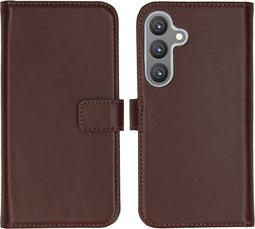 Selencia Hoesje Geschikt voor Samsung Galaxy S24 Hoesje Met Pasjeshouder - Selencia Echt Lederen Bookcase - Bruin