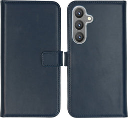 Selencia Hoesje Geschikt voor Samsung Galaxy S24 Plus Hoesje Met Pasjeshouder - Selencia Echt Lederen Bookcase - Blauw