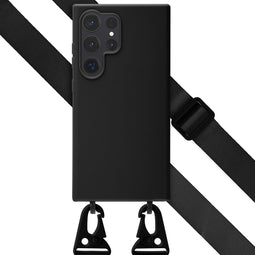 Selencia Hoesje Geschikt voor Samsung Galaxy S24 Ultra Hoesje Met Koord - Selencia Siliconen hoesje met afneembaar koord - Zwart