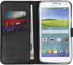 Selencia Hoesje Geschikt voor Samsung Galaxy S5 Plus / S5 Neo / S5 Hoesje Met Pasjeshouder - Selencia Echt Lederen Bookcase - Zwart