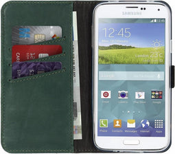 Selencia Hoesje Geschikt voor Samsung Galaxy S5 Plus / S5 Neo / S5 Hoesje Met Pasjeshouder - Selencia Echt Lederen Bookcase - Groen