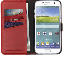 Selencia Hoesje Geschikt voor Samsung Galaxy S7 Hoesje Met Pasjeshouder - Selencia Echt Lederen Bookcase - Rood