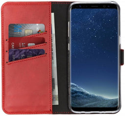 Selencia Hoesje Geschikt voor Samsung Galaxy S8 Hoesje Met Pasjeshouder - Selencia Echt Lederen Bookcase - Rood