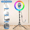 Selfie ring licht 33 cm - Uitschuifbare statief 160 cm - RGB ring verlichting - Mobiele telefoon houder voor live streaming - 10 Helderheid LED selfie licht - Draadloze afstandsbediening