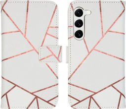 iMoshion Hoesje Geschikt voor Samsung Galaxy S23 Hoesje Met Pasjeshouder - iMoshion Design Softcase Bookcase - Wit / White Graphic