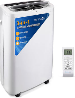 SereneLife Air conditioner, 3-in-1 Draagbare Airconditioner met Ingebouwde Ontvochtigerfunctie, Mobiele Airco met Ventilatorstand, Afstandsbediening, Compleet Raamafvoersysteem, 13k BTU, Wit