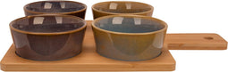 Serveerplank bamboe 31 x 22 cm met 4x luxe hapjes/saus/tapas schaaltjes
