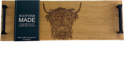 Serveerplank met stalen handvatten Schotse Hooglander - 45x15 - Schots Eikenhout - Scottish Made