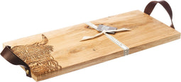 Serveerplank Schotse Hooglander met leren handvatten - 45x20 - Schots Eikenhout - Scottish Made