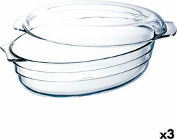 Serveerschaal Ô Cuisine Ocuisine Vidrio Met deksel 3 L 1,1 L Transparant Glas 3 Stuks