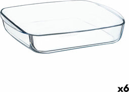 Serveerschaal Ô Cuisine Vierkant 25 x 22 x 5 cm Transparant Glas (6 Stuks)