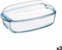 Serveerschaal Pyrex Classic Met deksel 4,5 L 38 x 22 x 11 cm Transparant Glas (3 Stuks)