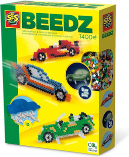 SES Beedz - Strijkkralen met legbord - grondplaat, 1200 strijkkralen en strijkvel - auto - met stickers en steunvoetjes - PVC vrij - Strijkkralen Jongens