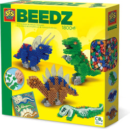 SES Beedz - Strijkkralen met legbord - grondplaat, 1800 strijkkralen en strijkvel - dino's - met lijm en penseel - PVC vrij - Strijkkralen Jongens - Dinosaurus