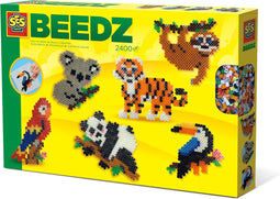 SES Beedz - Strijkkralen met legbord - grondplaat, 2400 strijkkralen en strijkvel - jungle dieren - toekan, panda, tijger, koala, luiaard, papegaai- PVC vrij - strijkkralen jongens