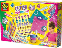 SES Creative 14139 Glitter Mega Knutseldoos - Creatieve Knutselset voor Kinderen vanaf 5 Jaar - Inclusief diamantstickers, glitterlijm en meer - Perfect voor decoreren en plezier