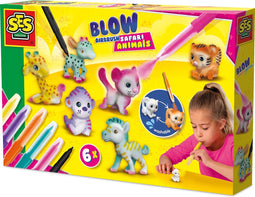 SES Creative 14335 Blaasstiften - Safari Dieren - Creatieve Knutselset voor Kinderen vanaf 5 Jaar - Versier dierenfiguren met blaasstiften - Wasbaar voor eindeloos plezier