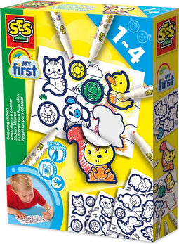 SES Creative 14475 My First Stickers inkleuren - Makkelijk te kleuren stickers met dikke zwarte randen - 26 Stickers Maken