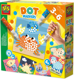 SES Creative 14602 - Dot Markers Stiften met 6 Kleurplaten - Stip kunst maken - 3 XXL Dot Stiften - Grote stippen maken