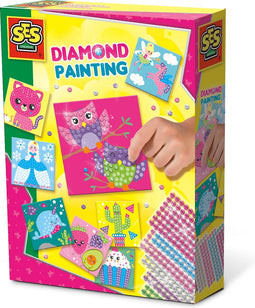 SES - Diamond painting - 1080 diamant stickers in 6 kleuren - met 8 kleurrijke kaarten - knutselen meisjes