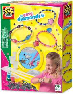 SES - Easy diamonds armbanden - 9 bedels om zelf te vullen - met kralen en elastiek koord - knutselen meisjes - armbandjes maken meisjes