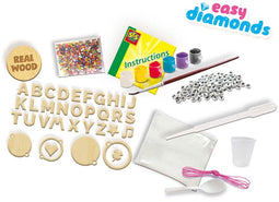 SES - Easy diamonds - Letter sieraden - zelf sieraden maken - houten bedels en letters - inclusief 6 kleuren verf, penseel, elastiek koord en easy diamond poeder - knutselen meisjes