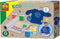 SES - Eco - vingerverf set met kliederschort - 100% recycled - 4 kleuren verf - inclusief papierrol - makkelijk uitwasbaar