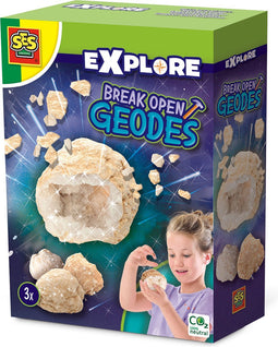 SES - Explore - Geodes open breken - echte kristallen van binnen - met 3 geodes stenen - Experimenteerdozen