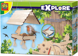 SES - Explore - Vogelvoederstation - Vogelhuis maken - je eigen houten vogelhuisje - inclusief draad en kralen - experimenteerdozen