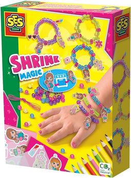 SES - Fashion girls bedelarmbanden - armbandjes maken meisjes - 8 kleurpotloden en voorbeelden - met magisch krimpfolie - knutselen meisjes