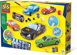 SES - Gieten en schilderen - Auto's - sneldrogend - met vormpjes, gips, verf, penseel, wielen en stickers - knutselen jongens