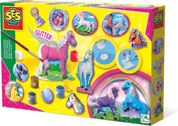 SES - Gieten en schilderen - Fantasiepaarden - sneldrogend - met vormpjes, gips, verf, penseel en glitterlijm - knutselen meisjes