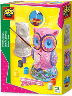 SES - Gieten en schilderen - Uil - sneldrogend - met gietmal, houder, verf, penseel en glitterlijm - knutselen meisjes