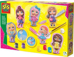 SES - Gips Gieten en schilderen - Fashion girls - Gips gieten - sneldrogend gips - met glitterlijm - knutselen meisjes - knutselpakket