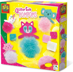 SES - Glitter tule pompons - 4 glitter dieren met glitter tule
