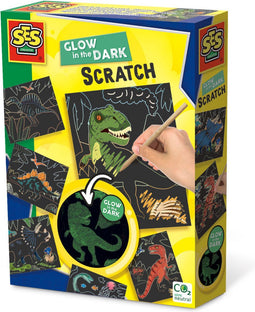 SES - Glow in the dark scratch - Dinos - 6 kaarten om te scratchen met houten stokje - knutselen jongens - Dinosaurus Speelgoed