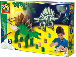 SES - Houten dino - glow in the dark - geen lijm nodig - inclusief verf, penseel, sponsje en glow in the dark stickers - knutselen jongens - Dinosaurus Speelgoed