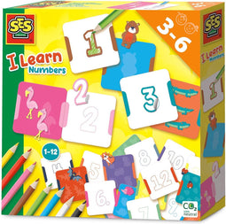 SES - Ik leer cijfers - 24 kaarten met getallen en figuren, 8 kleurpotloden en stickers