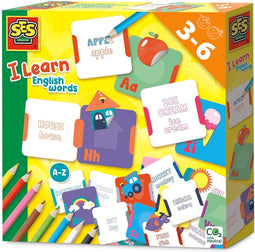 SES - Ik leer Engelse woorden - spelenderwijs leren - met 8 kleurpotloden, 52 kaarten en stickers