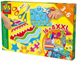 SES - Ik leer knippen XXL - Montessori Speelgoed - veilige schaar en metalen schaar - met 24 knipvellen - Knutselen - Speelgoed 3 Jaar - Leren Knippen