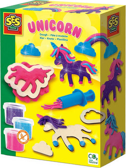SES - Klei - Unicorns neon glitter - Unicorn Speelgoed - goed uitwasbaar - glutenvrij - helderen kleuren - hersluitbare potjes - incl. klei spuit en houten klei vormpjes