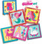 SES - Knoeivrije glitter kunst - 6 stickerkaarten met glimmend transferfolie, glitter stickers en glitter pompons