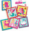 SES - Knoeivrije glitter kunst - 6 stickerkaarten met glimmend transferfolie, glitter stickers en glitter pompons