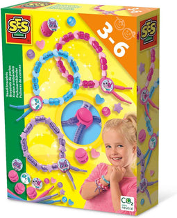SES - Kralen Armbanden - maak je eigen armband met kralen - armbandjes maken meisjes - 3 armbandjes - verstelbaar - speelgoed 3 jaar